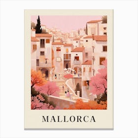 Mallorca Spain 4 Vintage Pink Travel Illustration Poster Canvas Print