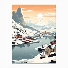 Vintage Winter Travel Illustration Lofoten Islands Norway 1 Canvas Print