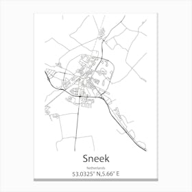 Sneek,Netherlands Minimalist Map Canvas Print