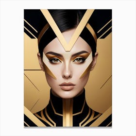 Geometric Woman Portrait Luxury Gold (11) Canvas Print