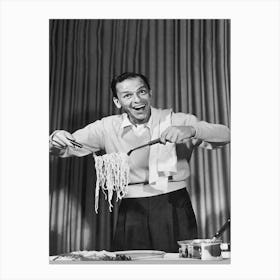 Vintage Black And White Frank Sinatra Eating Spaghetti Canvas Print