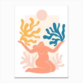 Woman With Corals Ocean Matisse Style Canvas Print