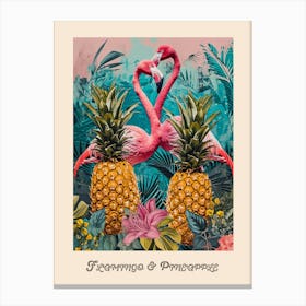 Flamingo & Pineapple Vintage Poster 6 Canvas Print