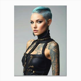 Tattooed Woman With Blue Hair Canvas Print