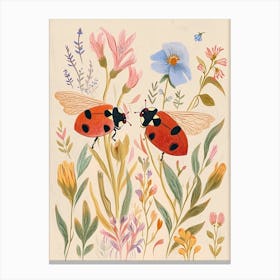 Folksy Floral Animal Drawing Ladybug Canvas Print