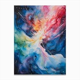 Abstract Watercolor Of A Vivid Pink Nebula With An Explosion At Its Core Galaxies Unfurling In The (1) Canvas Print