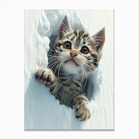 Cute Kitten Cat Peeking From Snow 5 Canvas Print