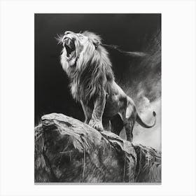 African Lion Charcoal Drawing Roaring On A Cliff 2 Canvas Print