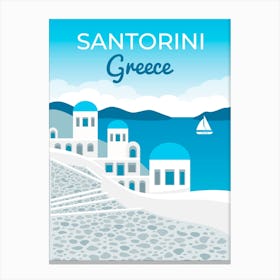 Greece, Santorini — Retro travel minimalist poster Canvas Print