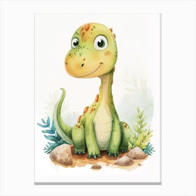 Cute Troodon Dinosaur Watercolour 3 Canvas Print