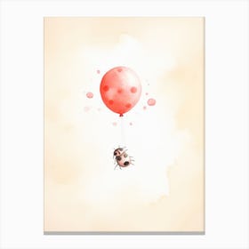 Baby Ladybug Flying With Ballons, Watercolour Nursery Art 4 Canvas Print