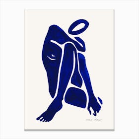 Minimal Blue Female Nude Sitting  Canvas Print