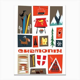 Chamonix Montage Poster Colourful Canvas Print