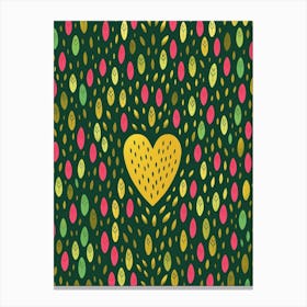 Green, Yellow And Pink Heart Line Pattern Canvas Print