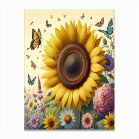 Sunflowers And Butterflies 4 Canvas Print