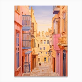 Valletta Malta 2 Vintage Pink Travel Illustration Canvas Print