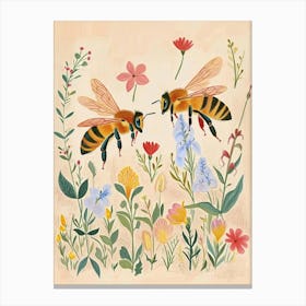 Folksy Floral Animal Drawing Bee Canvas Print