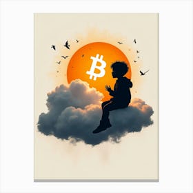 Bitcoin Child Sitting On Cloud Canvas Print