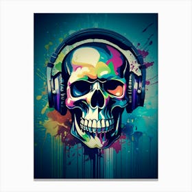 Skull With Headphones 86 Canvas Print