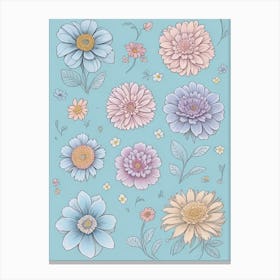 Dreamshaper V7 Colourful Sketched Flowers Pastel Hues Light Bl 2 Canvas Print