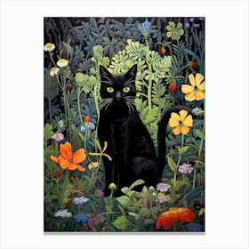 Black Cat In A Garden Canvas Print