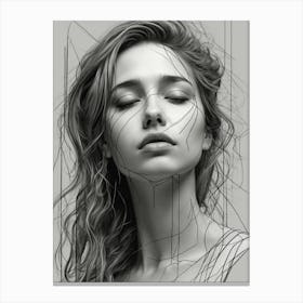 Pretty sad woman, line drawning, aesthetic painting, lines, portait 3 Canvas Print