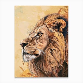Barbary Lion Portrait Close Up Illustration 4 Canvas Print