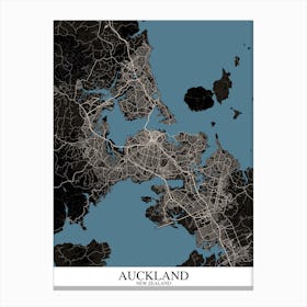 Auckland Black Blue Map Canvas Print