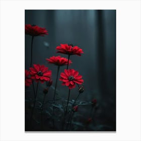 Red Flowers In The Middle Of The Dark Forest Canvas Print