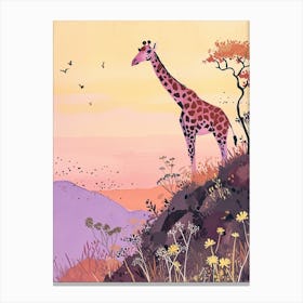 Lilac Giraffe Watercolour Style Illustration 6 Canvas Print
