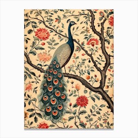 Cream Vintage Floral Peacock Wallpaper 1 Canvas Print