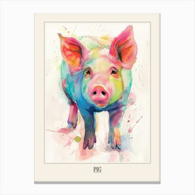 Pig Colourful Watercolour 4 Poster Canvas Print