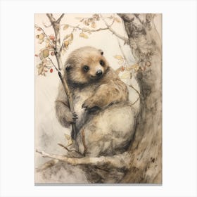 Storybook Animal Watercolour Sloth 2 Canvas Print