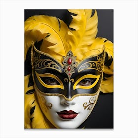 A Woman In A Carnival Mask, Yellow And Black (29) Canvas Print