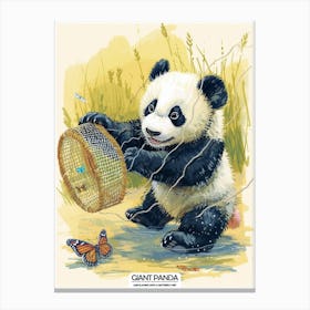 Giant Panda Cub Playing With A Butterfly Net Poster 3 Canvas Print