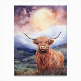 Highland Cow In The Moonlight 3 Canvas Print
