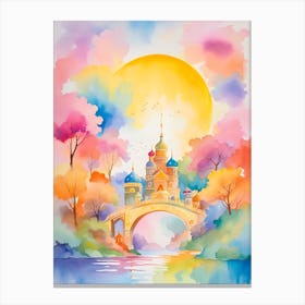 Watercolor Castle Over A River Canvas Print