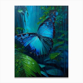 Morpho Butterfly In Rain Forest Oil Painting 3 Canvas Print