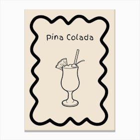 Pina Colada Doodle Poster B&W Canvas Print