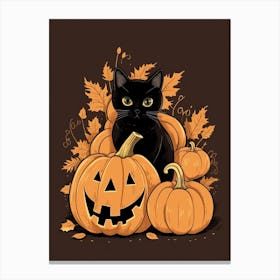 Cat With Pumpkins 4 Canvas Print