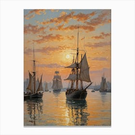 Sailing Ships At Sunset no1 Canvas Print