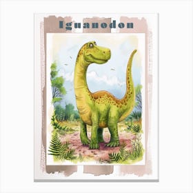 Cute Cartoon Iguanodon Dinosaur 1 Poster Canvas Print