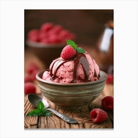 Ice Cream With Raspberries And Chocolate Canvas Print