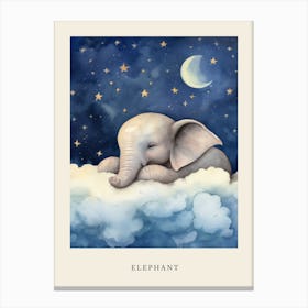 Baby Elephant 4 Sleeping In The Clouds Nursery Poster Canvas Print