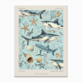 Pastel Blue Blacktip Reef Shark Watercolour Seascape Pattern 2 Poster Canvas Print