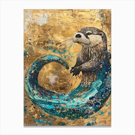 Otter Gold Effect Collage 3 Canvas Print