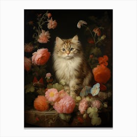 Floral Rococo Style Cat  3 Canvas Print