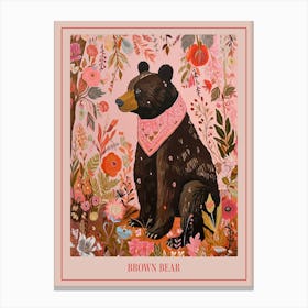 Floral Animal Painting Brown Bear 4 Poster Canvas Print