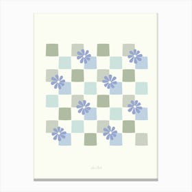 Blue and Sage Green Daisy Checkerboard Canvas Print