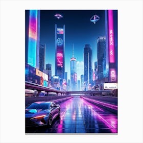 Futuristic Technology And Urban Landscape Icons Dominate The Scene Neon Glow Signifies Advanced Con (5) Canvas Print